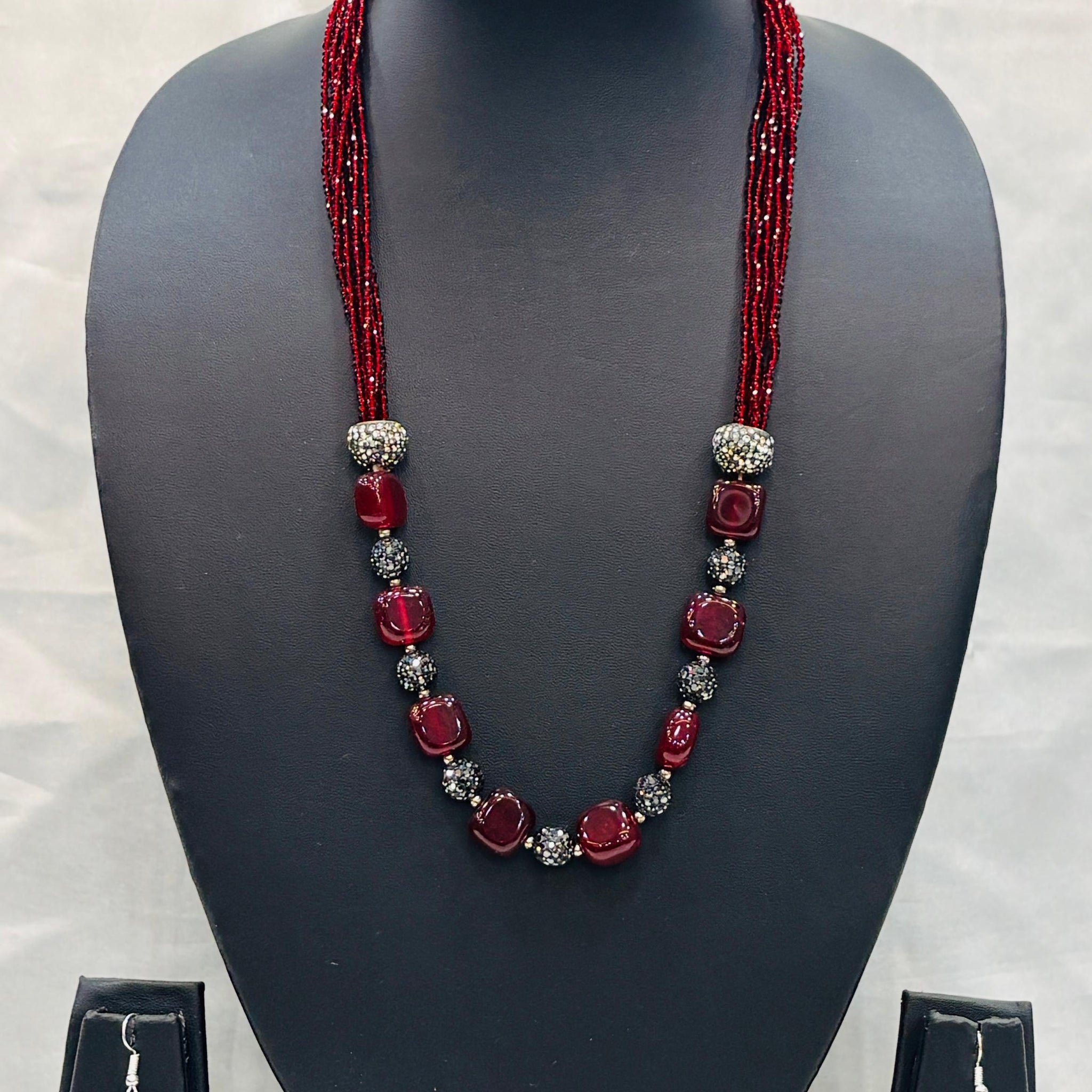 Red Long Chain Necklace Set
