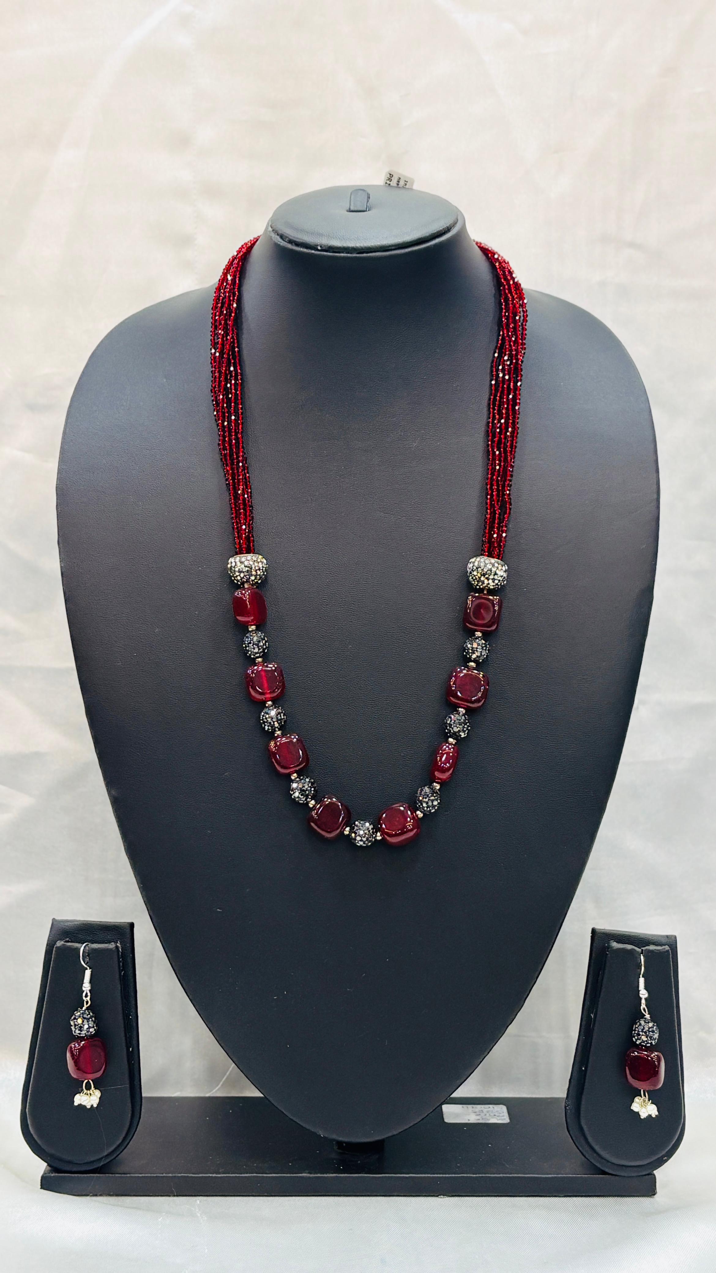 Red Long Chain Necklace Set