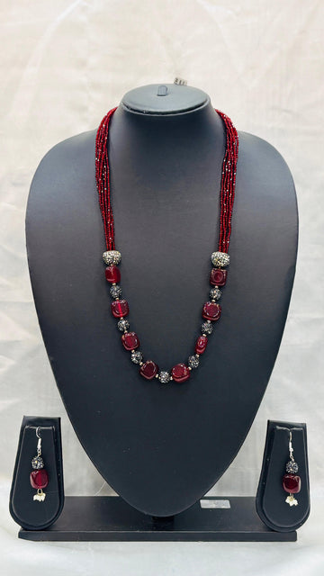 Red Long Chain Necklace Set