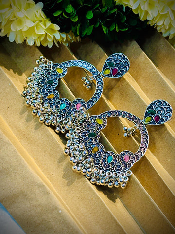 BLACK METAL MULTI COLOR STONES EARRINGS -LLB 271