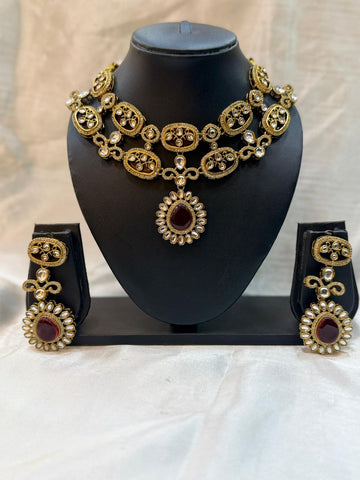 RED KUNDAN STONE NECKLACE SET  LLB-287