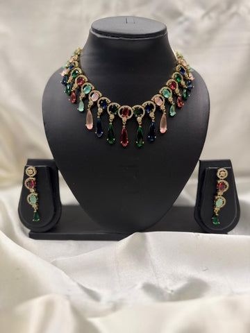 DESIGNER MULTI-COLOUR AD NECKLACE SET LLB -289