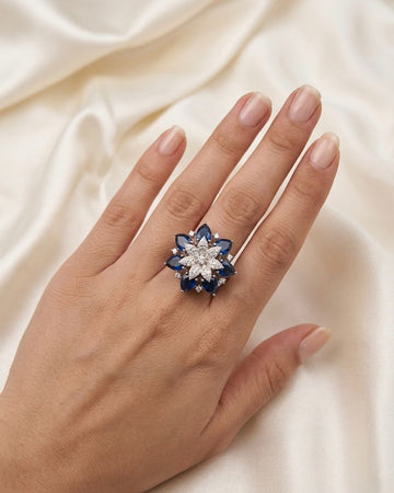 Royal Blue Sapphire Floral Statement Ring,llb867