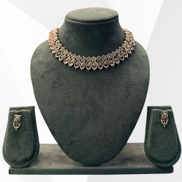 Oxidised Silver Floral Necklace & Earring Set | Llabel Fashion,llb925