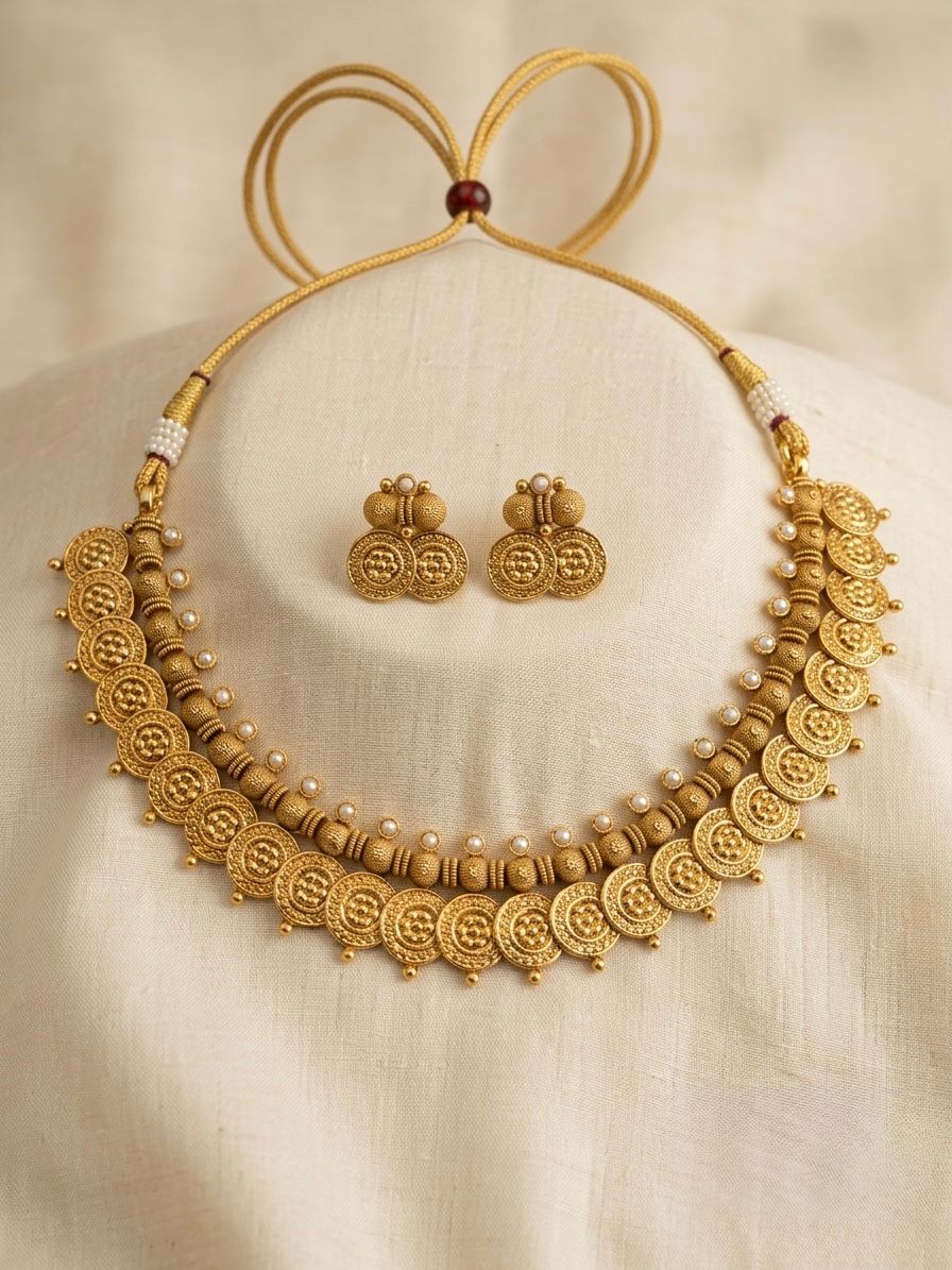 ntique Gold Coin Necklace & Earrings Set, llb938