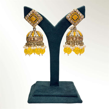 Yellow Stoned jumkas Earrings | llb978