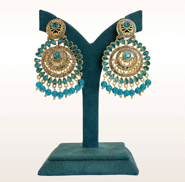 Teal Chandbali Earrings with Crystal Beads / LLb988