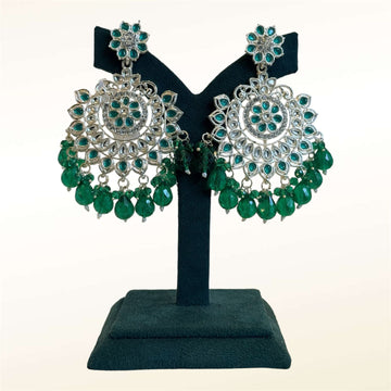 Emerald Green Chandbali Earrings with Crystal Bead Drops / llb990