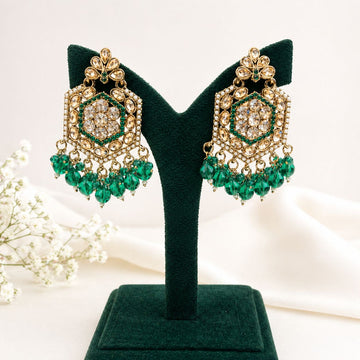 Emerald Green Kundan Chandbali Earrings / LLB994