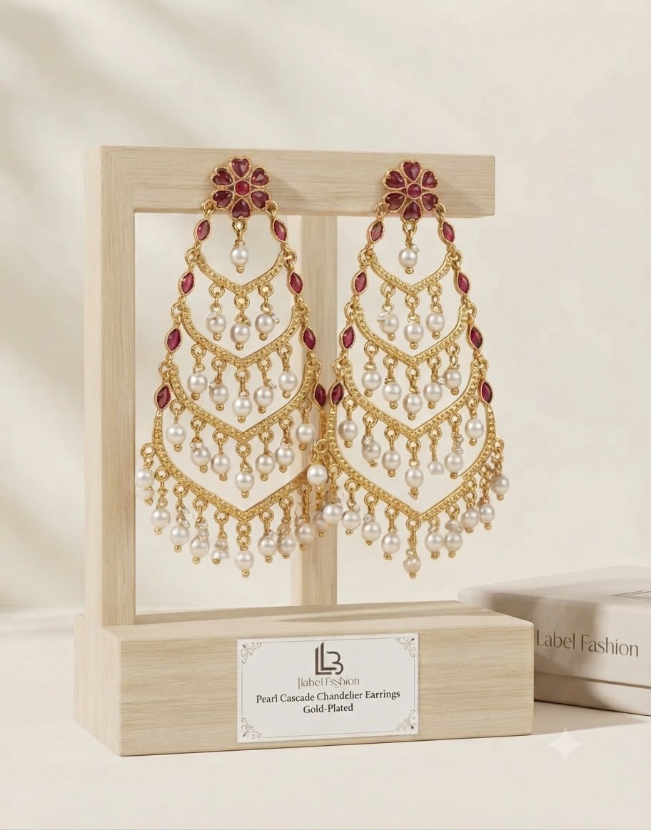Gold Pearl Chandelier Jhumka Earrings | ONK326