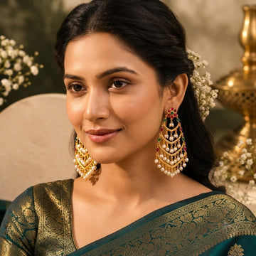 Gold Pearl Chandelier Jhumka Earrings | ONK326