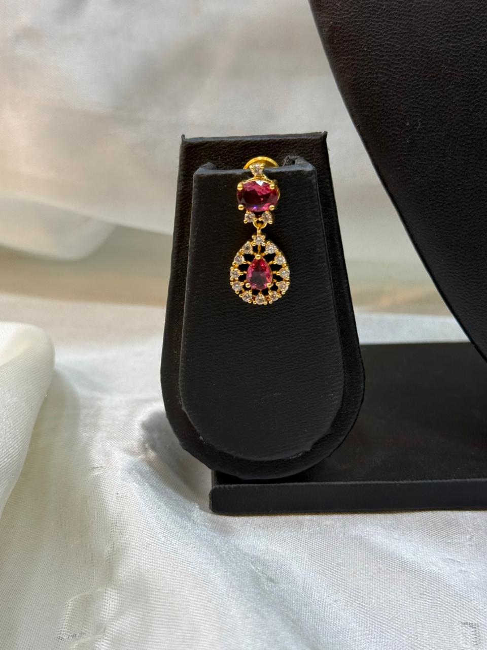 AMERICAN DIAMOND RUBY GOLD NECKLACE SET -llb 283