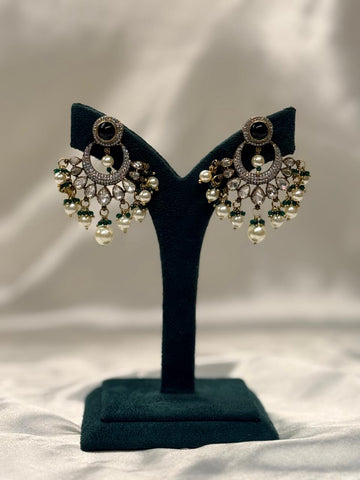 Green Stone Pearl Chandbali Earrings for Women,llb659