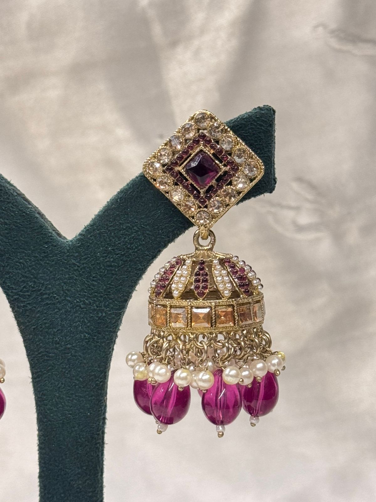 Maroon & Gold Kundan Jhumka Earrings with Pearl Drops,llb673