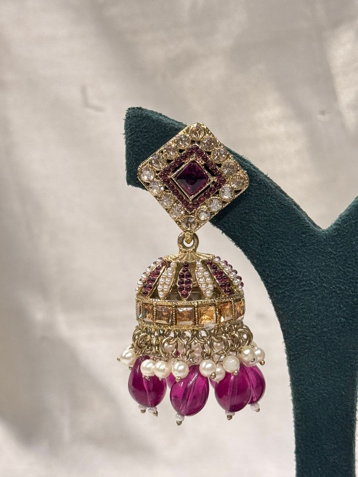 Maroon & Gold Kundan Jhumka Earrings with Pearl Drops,llb673