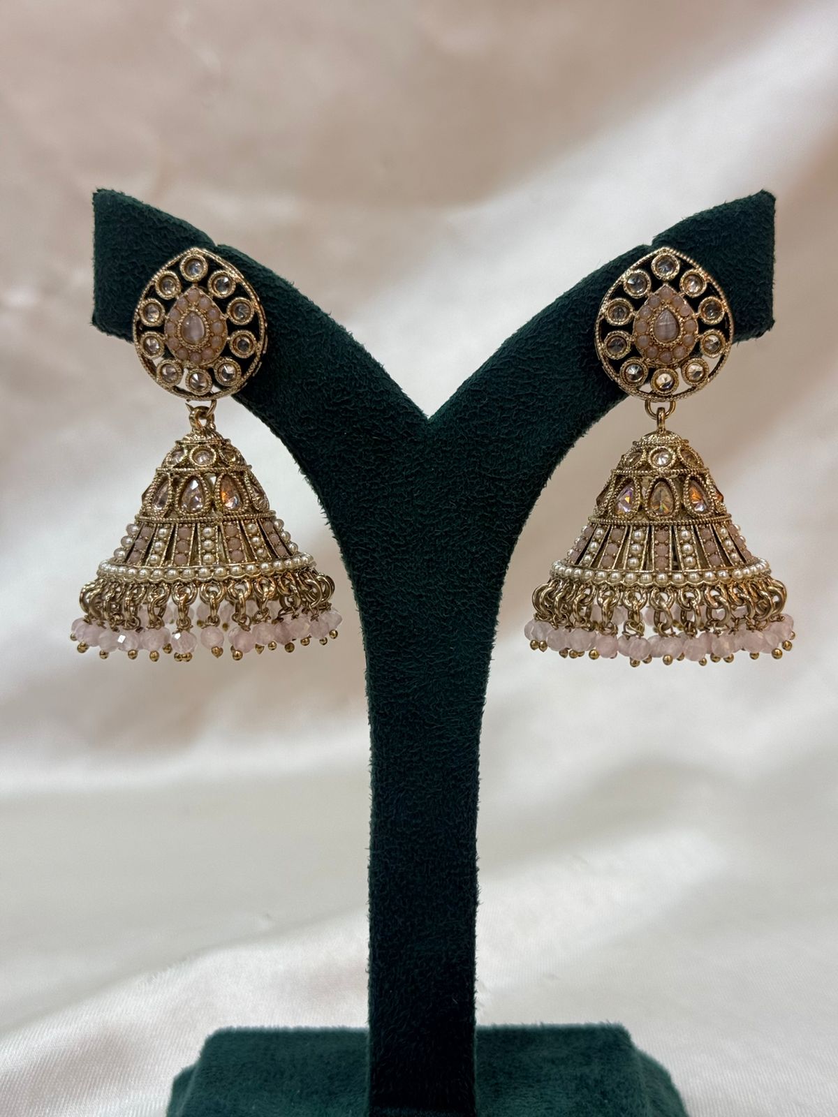 Antique Gold Pink Stone Jhumka Earrings for Women,llb675