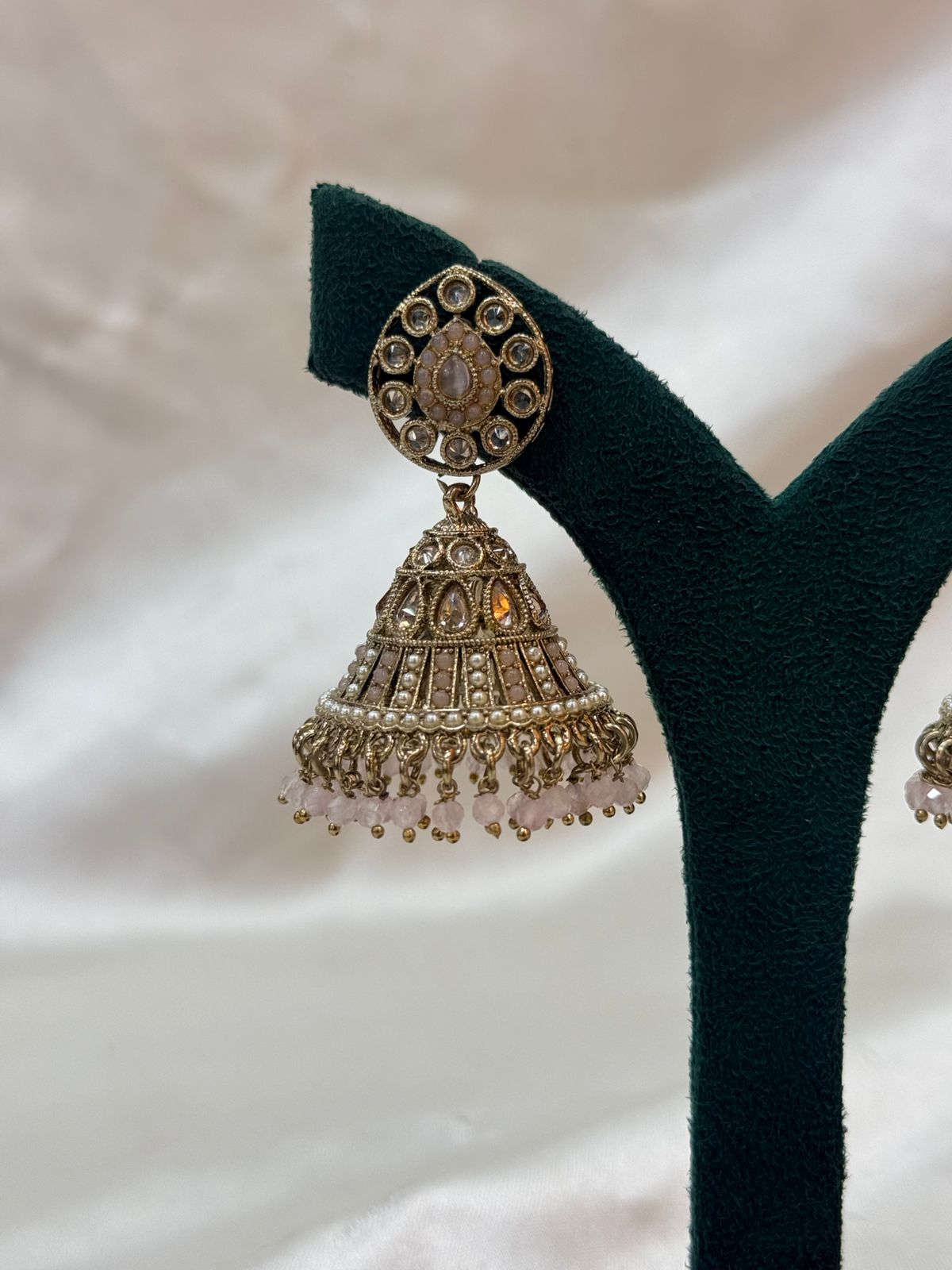 Antique Gold Pink Stone Jhumka Earrings for Women,llb675