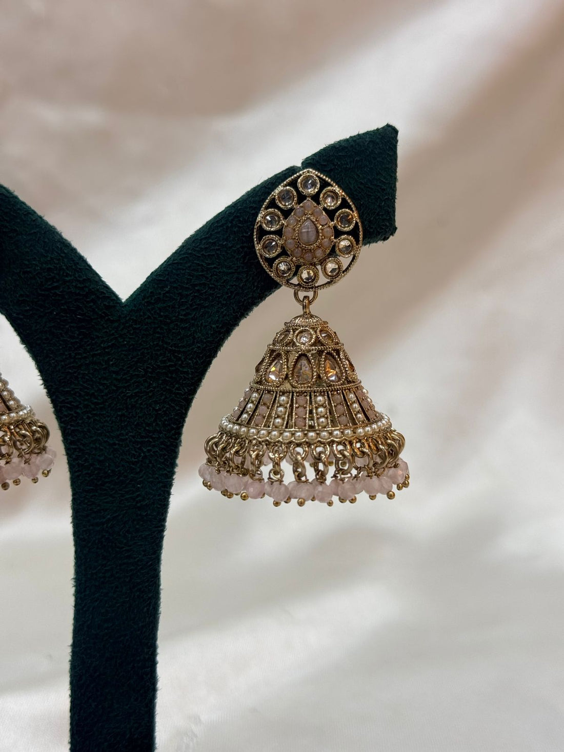 Antique Gold Pink Stone Jhumka Earrings for Women,llb675