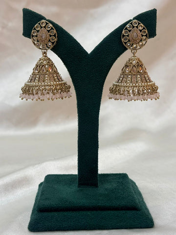 Antique Gold Pink Stone Jhumka Earrings for Women,llb675