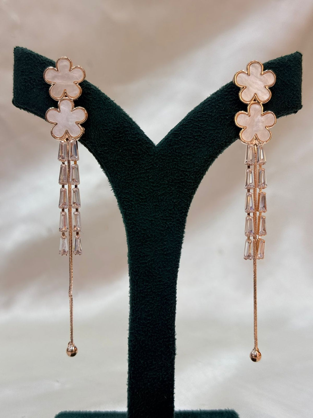 Elegant Gold Pearl Drop Earrings with Crystal Chain Tassel,llb694