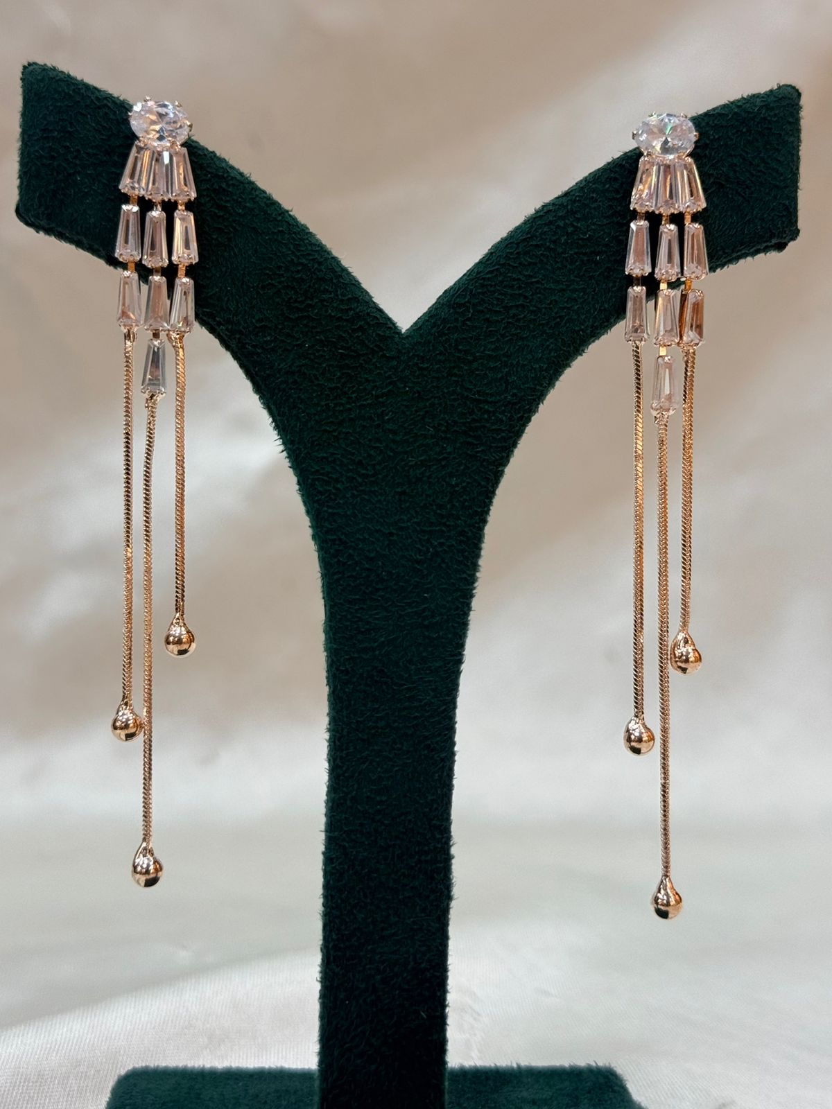 Elegant Rose Gold Crystal Long Dangle Earrings for Women,llb692