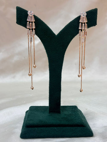 Elegant Rose Gold Crystal Long Dangle Earrings for Women,llb692