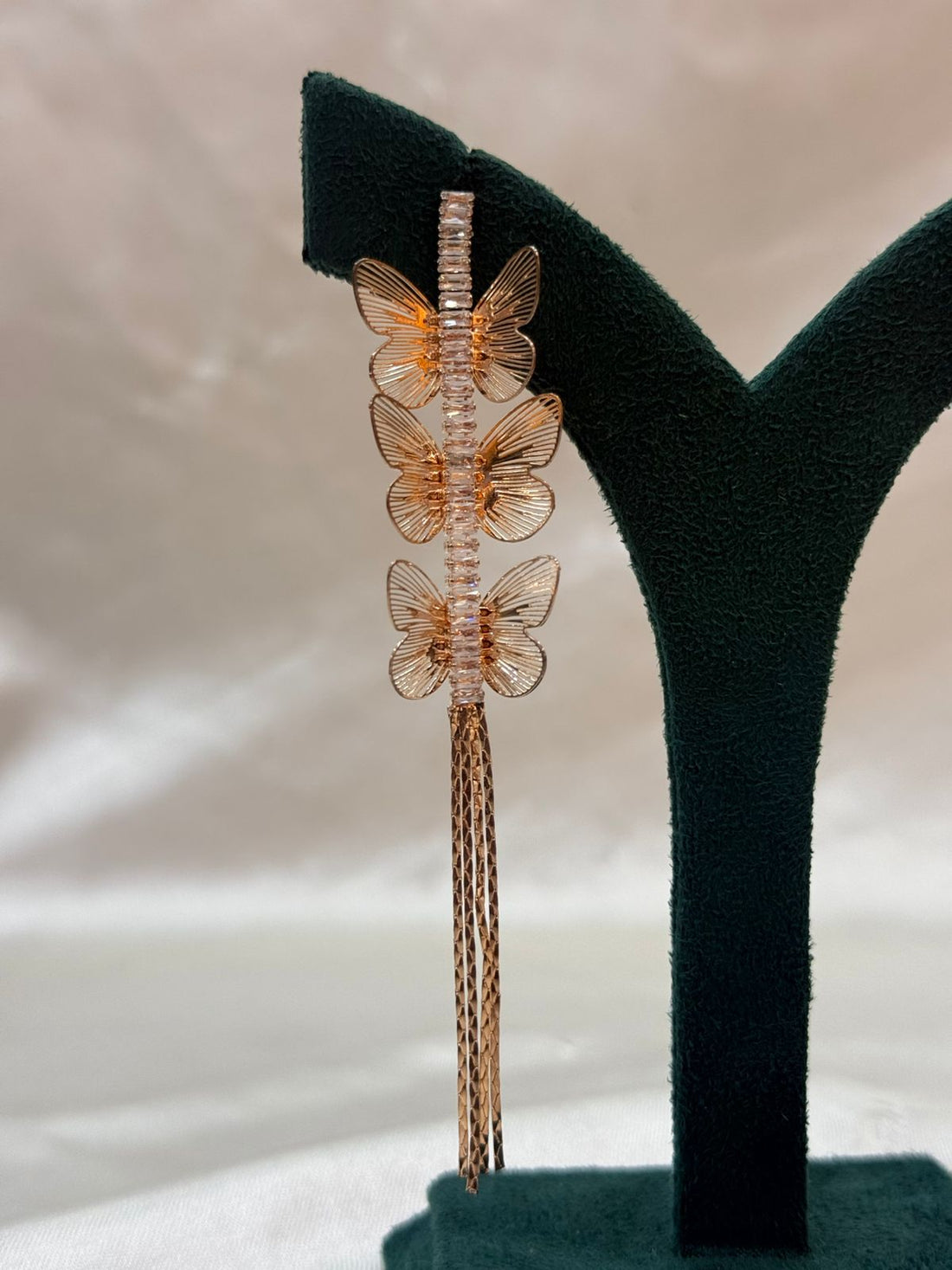 Rose Gold Butterfly Drop Earrings with Crystal Bar/chain tassele,llb683