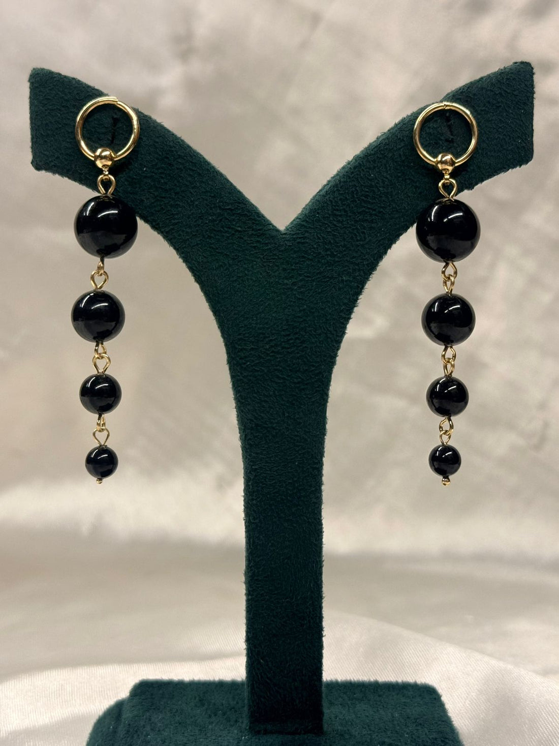Gold Hoop Black Bead Drop Earrings for Women,llb677