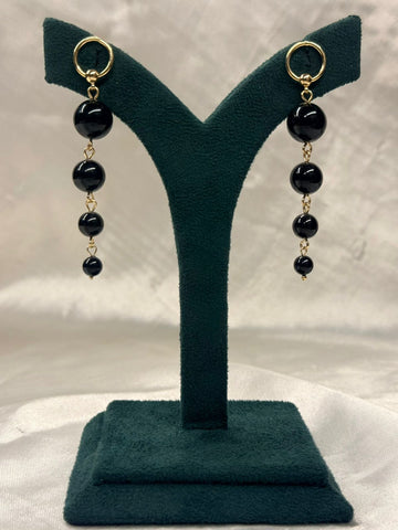 Gold Hoop Black Bead Drop Earrings for Women,llb677