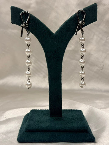 Silver Knot Pearl Drop Earrings for Women,llb679