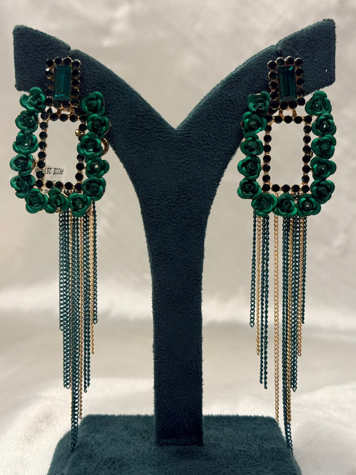 Emerald Green Floral Statement Earrings for Women,llb680