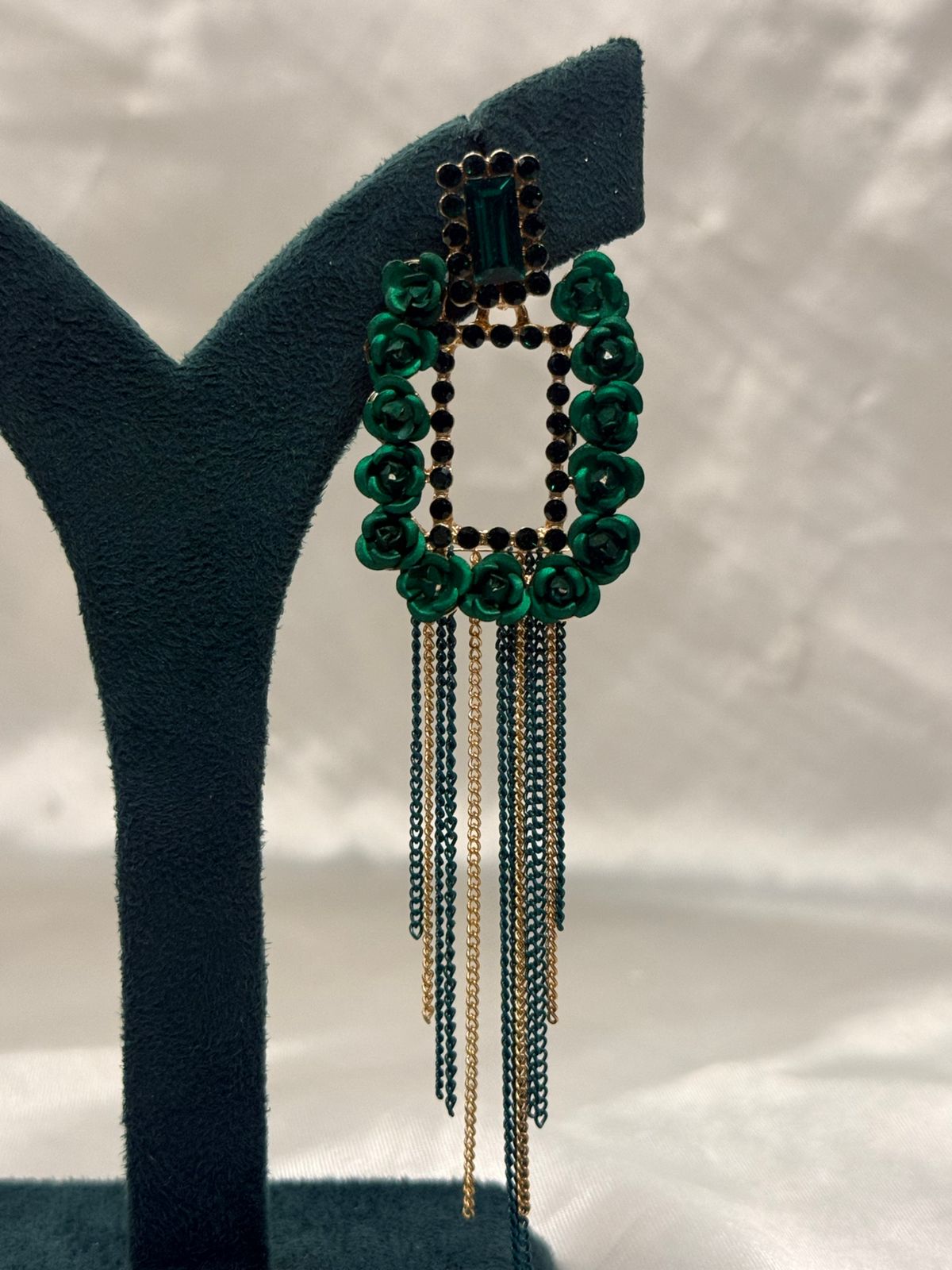Emerald Green Floral Statement Earrings for Women,llb680