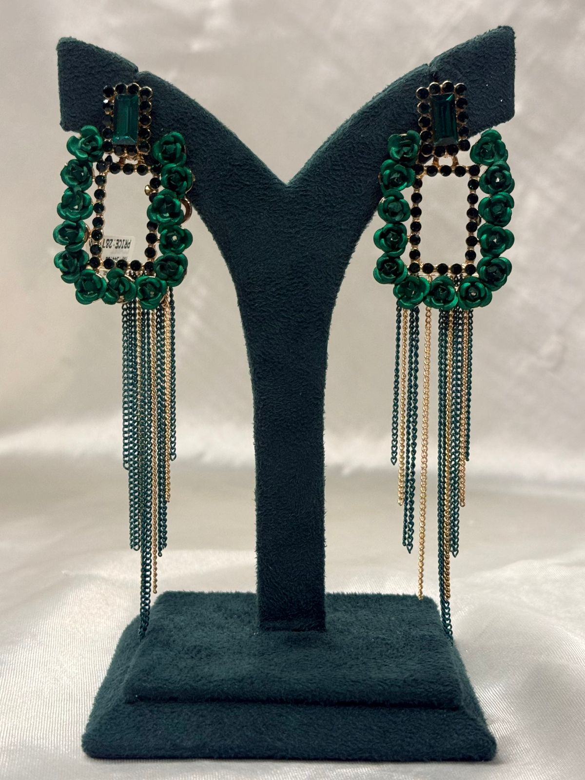 Emerald Green Floral Statement Earrings for Women,llb680