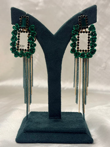 Emerald Green Floral Statement Earrings for Women,llb680