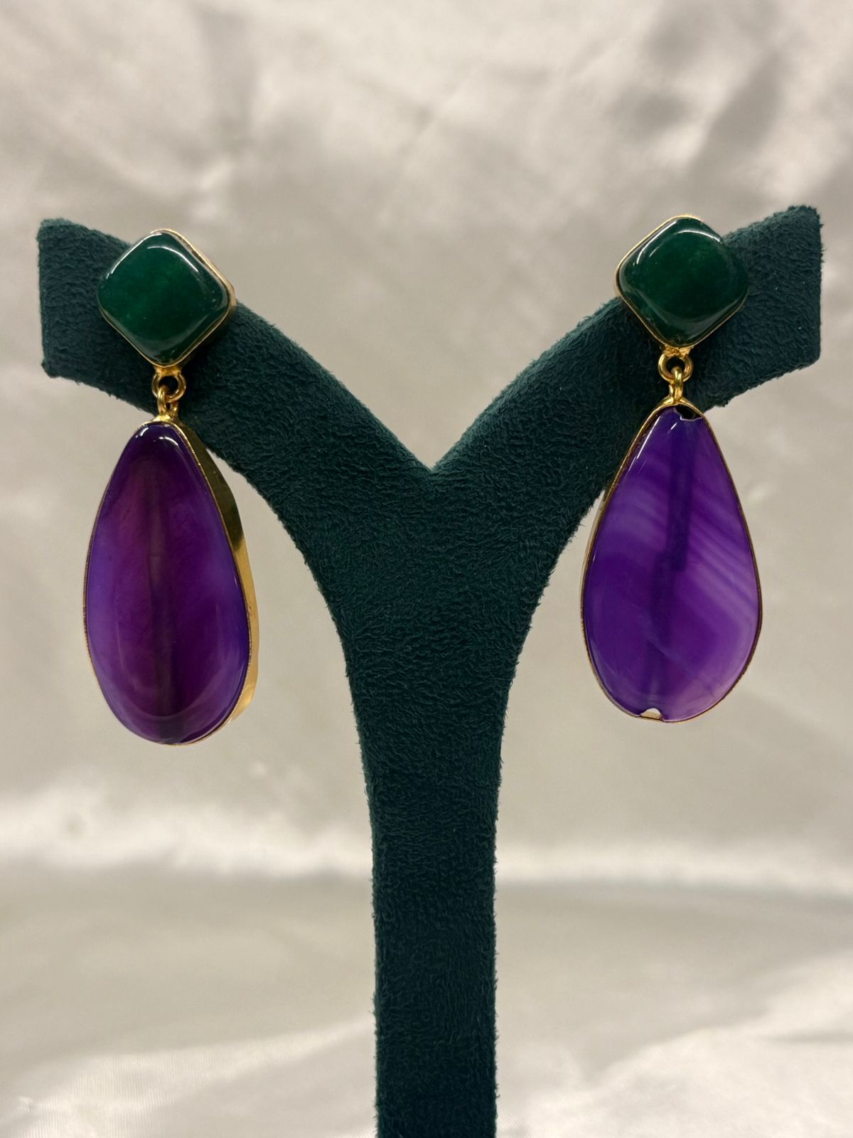 Green & Purple Teardrop Statement Earrings,llb684