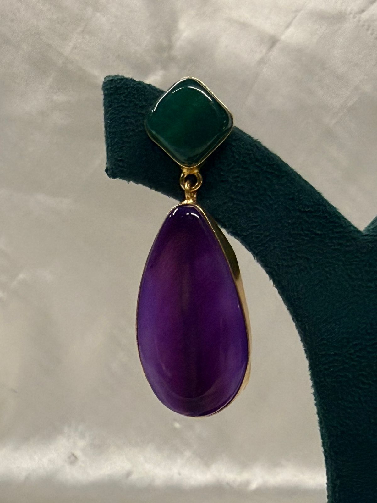 Green & Purple Teardrop Statement Earrings,llb684