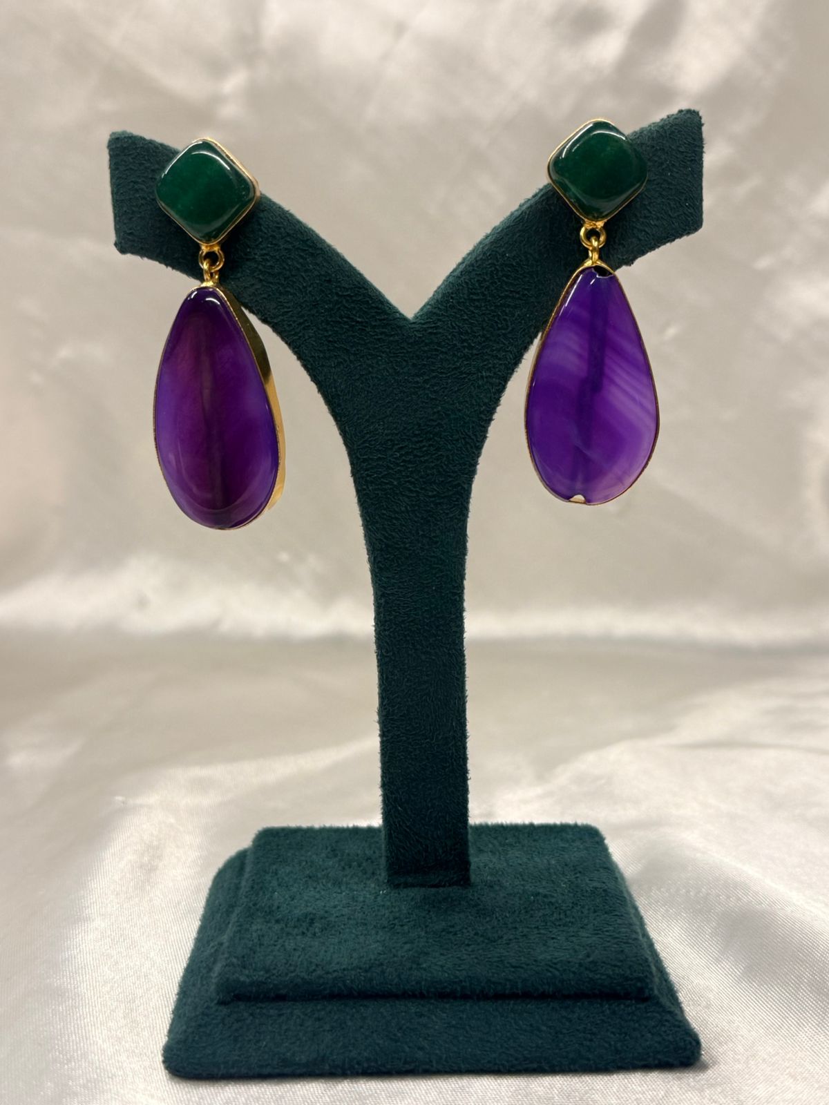 Green & Purple Teardrop Statement Earrings,llb684