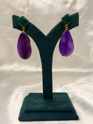 Green & Purple Teardrop Statement Earrings,llb684