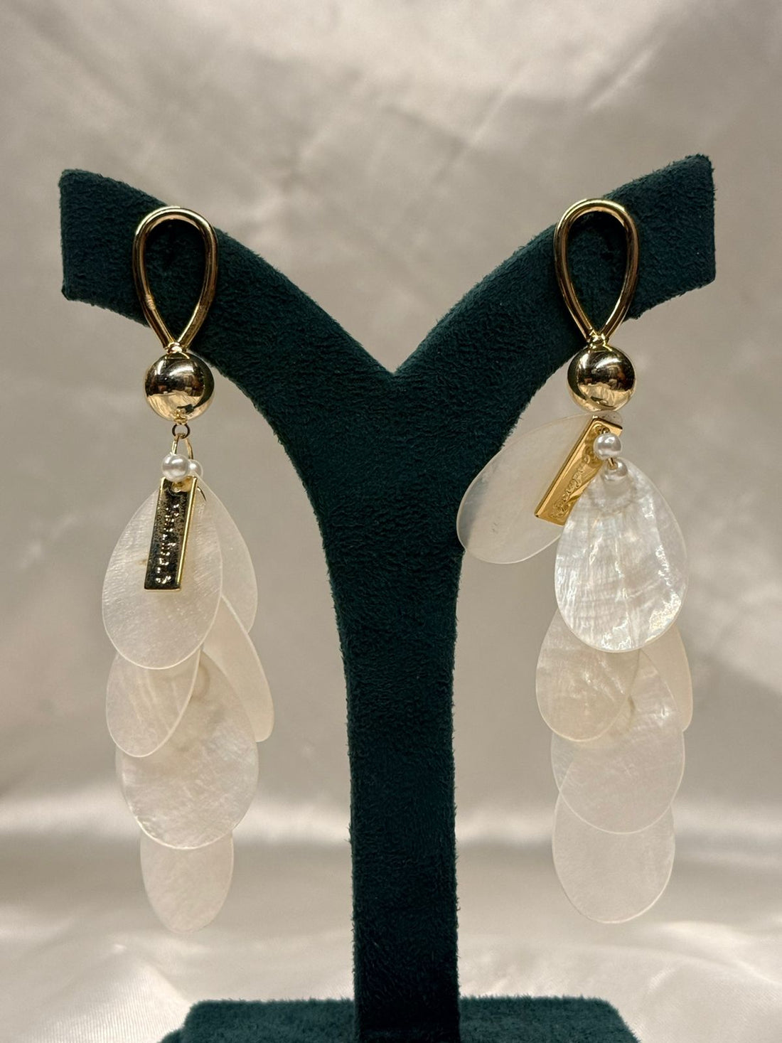 Gold Loop Drop Earrings with Frosted Petal Dangles,llb682