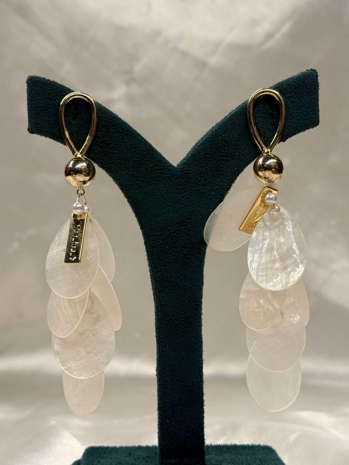 Gold Loop Drop Earrings with Frosted Petal Dangles,llb682