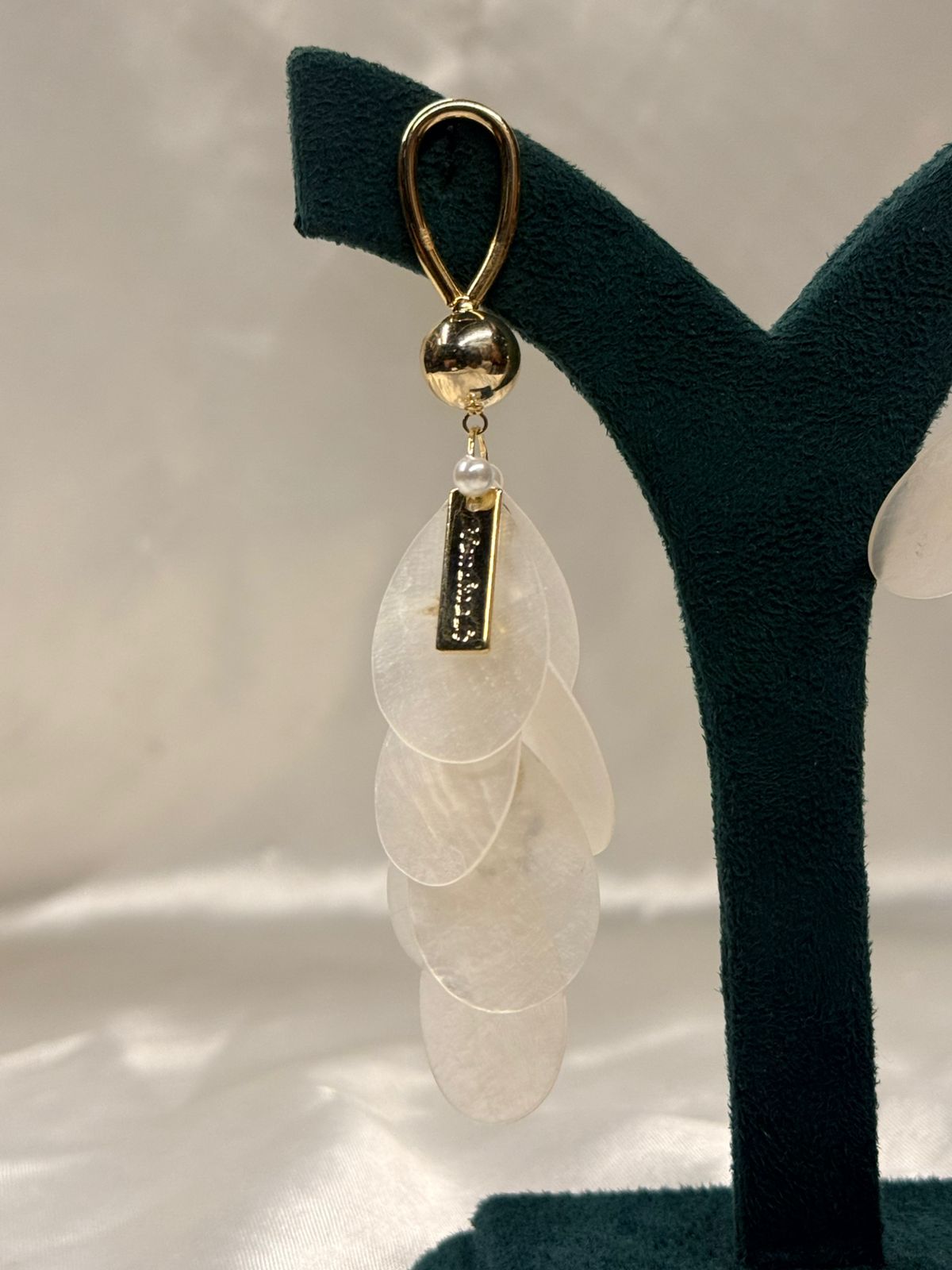 Gold Loop Drop Earrings with Frosted Petal Dangles,llb682