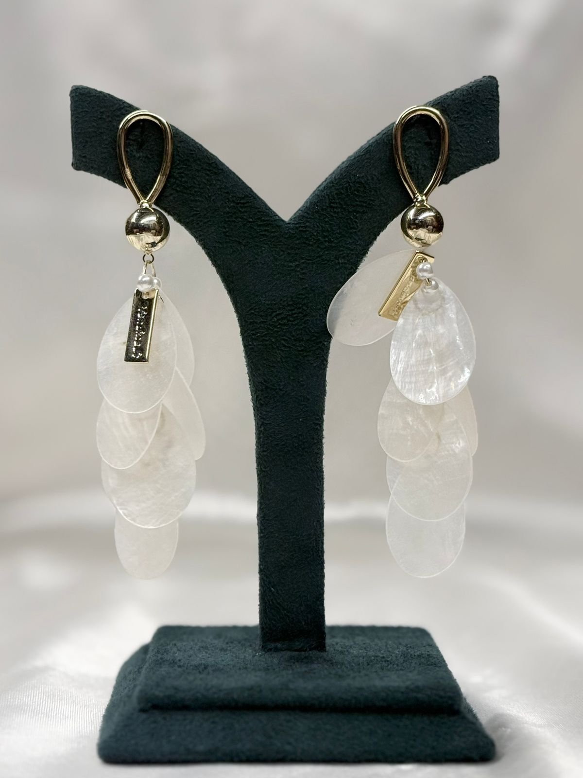 Gold Loop Drop Earrings with Frosted Petal Dangles,llb682