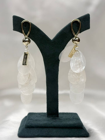 Gold Loop Drop Earrings with Frosted Petal Dangles,llb682