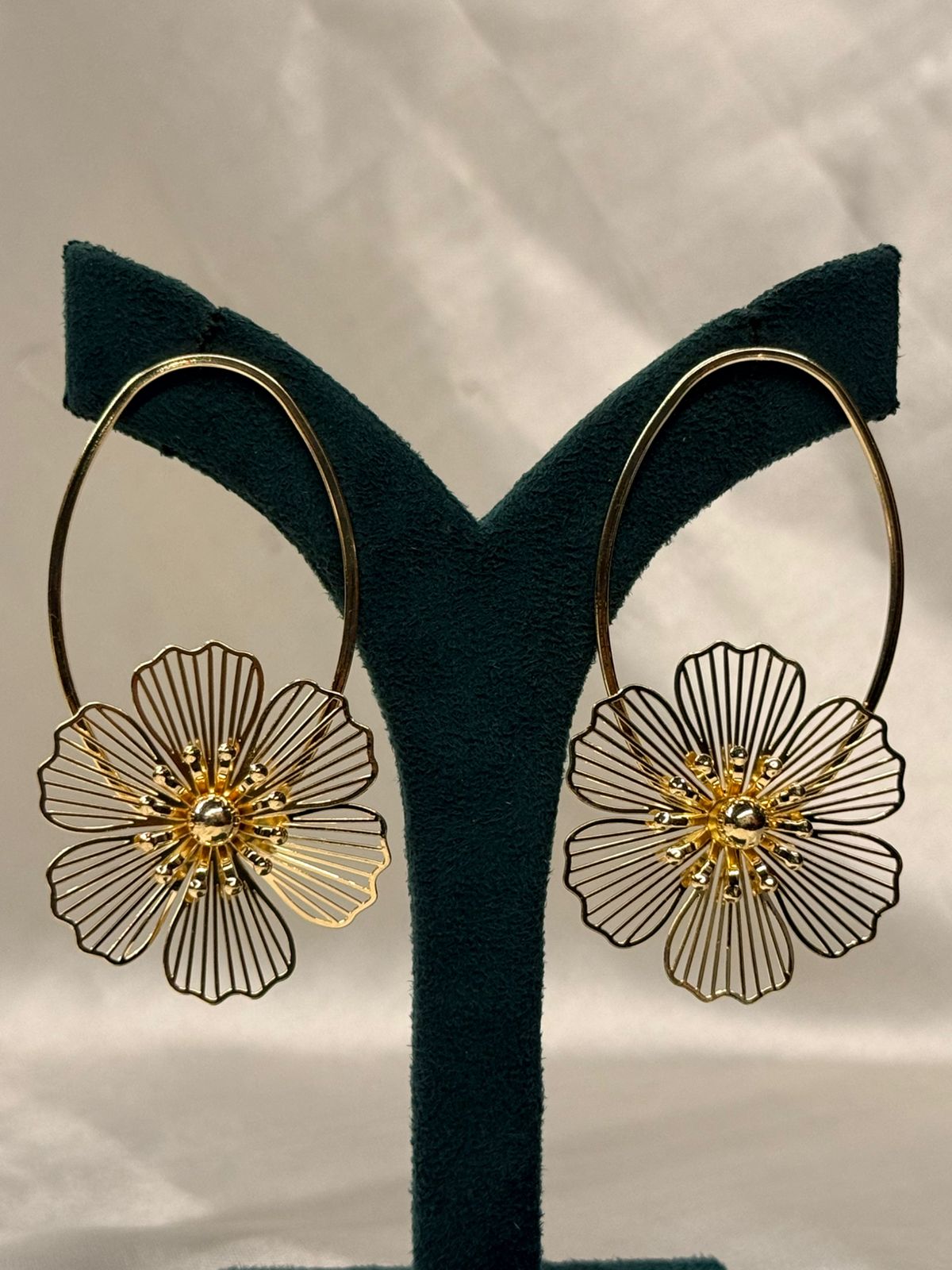 Gold Floral Hoop Earrings,llb710