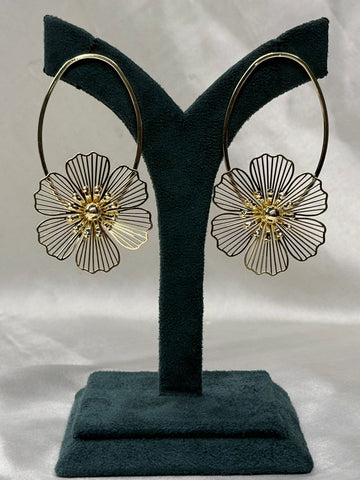 Gold Floral Hoop Earrings,llb710