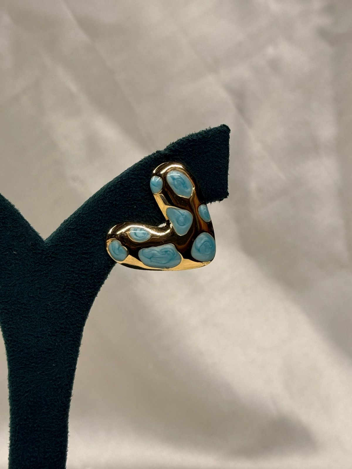Gold L-Shape Stud Earrings with Turquoise Enamel,llb711
