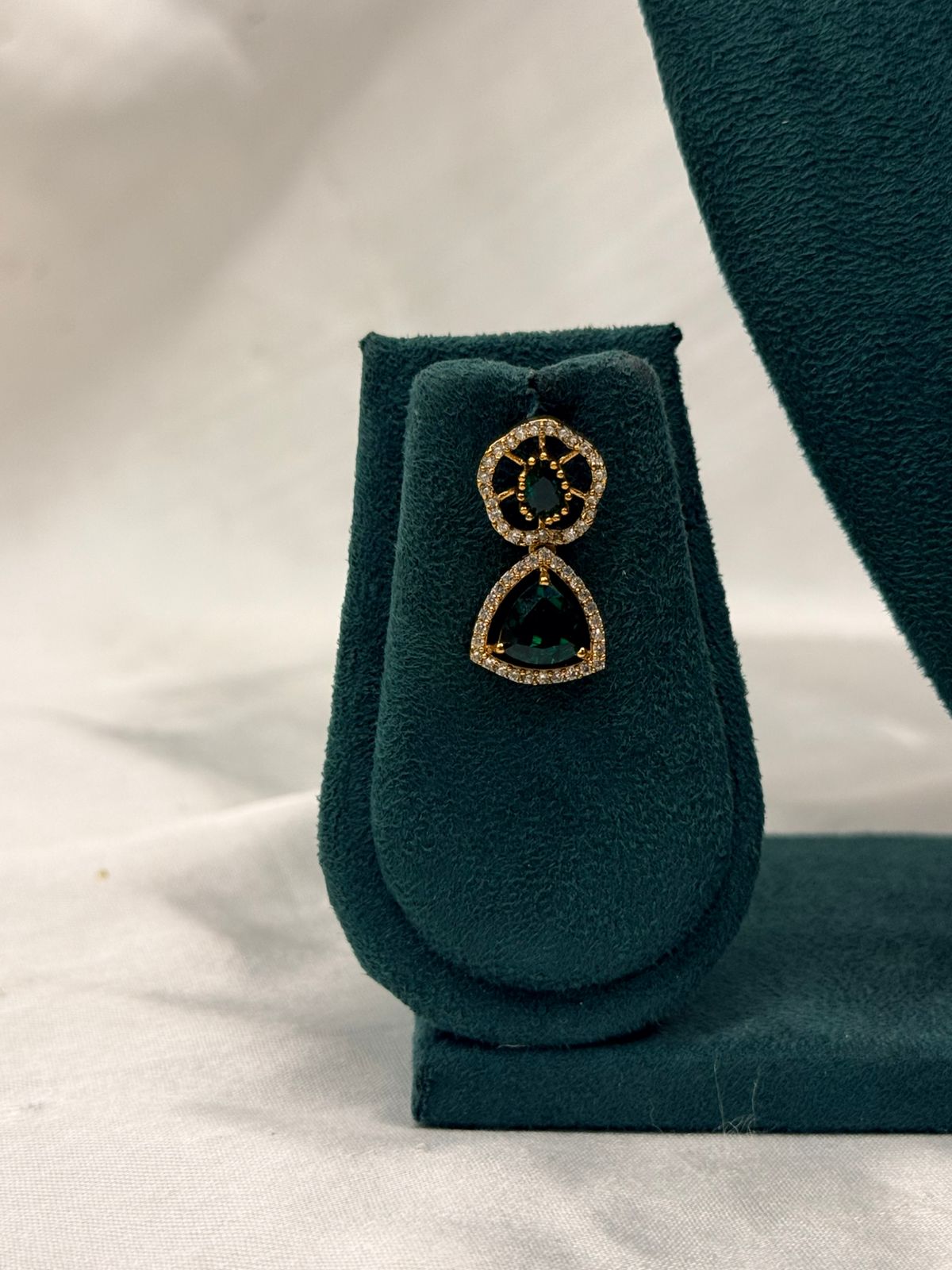 Emerald Green Stone Gold Plated Necklace Set with Earrings for Wedding,llb14