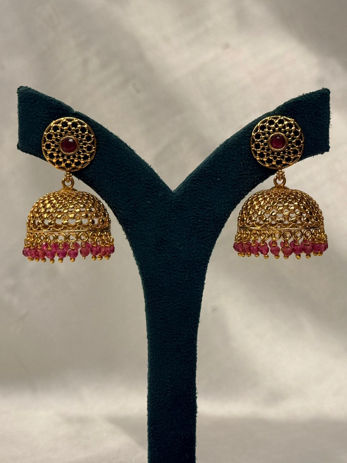 Gold Plated Traditional Jhumka Earrings with Ruby Red Stone,llb723