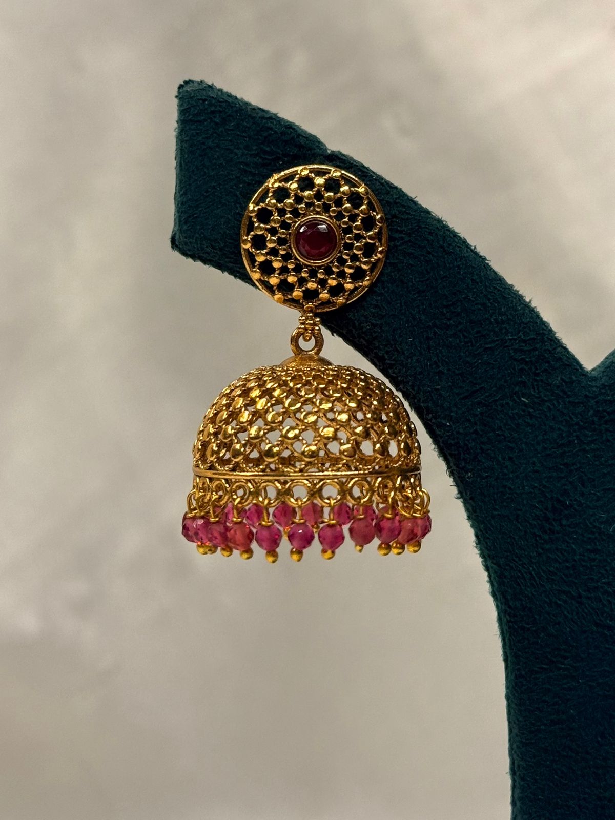 Gold Plated Traditional Jhumka Earrings with Ruby Red Stone,llb723