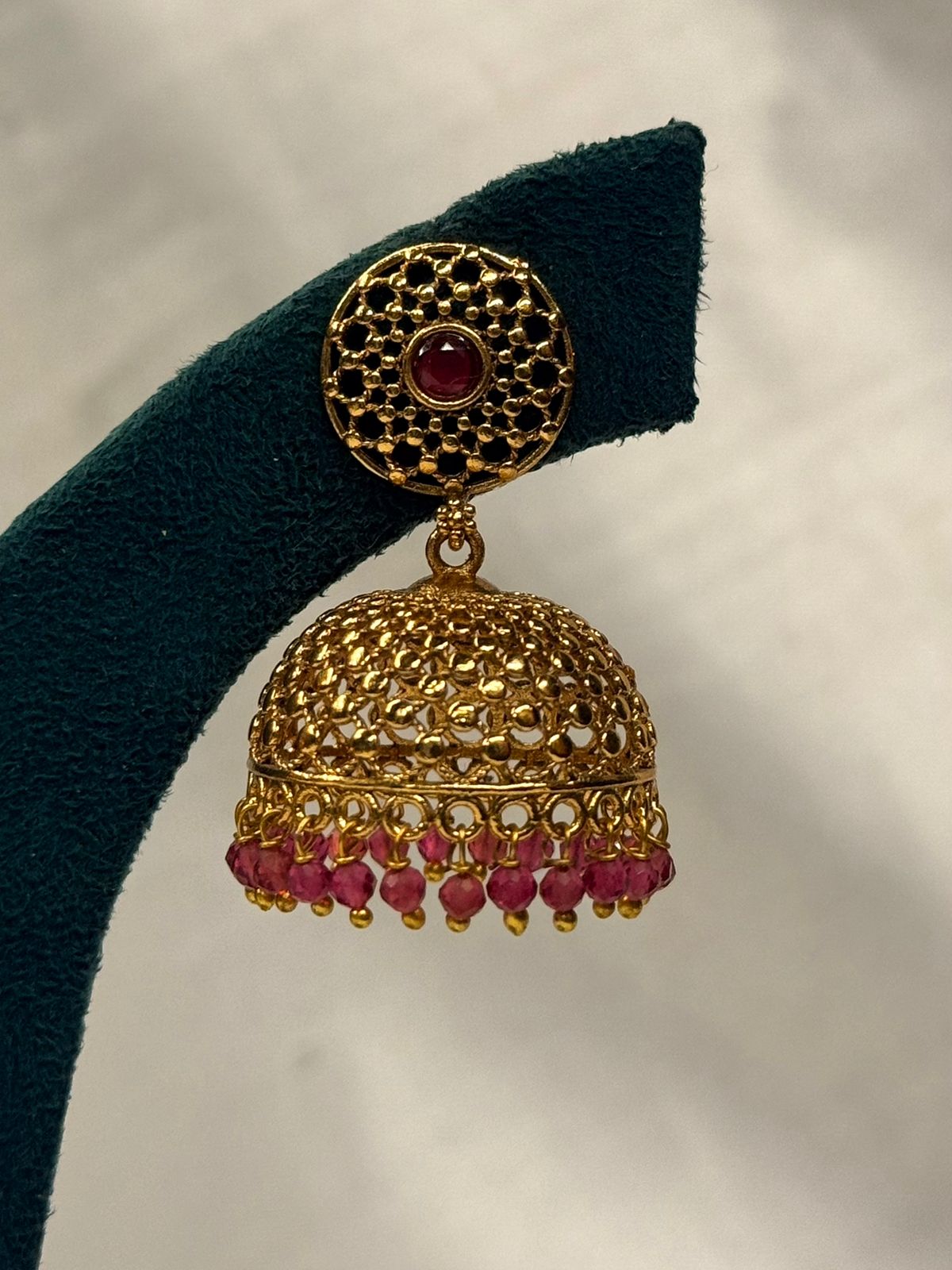 Gold Plated Traditional Jhumka Earrings with Ruby Red Stone,llb723